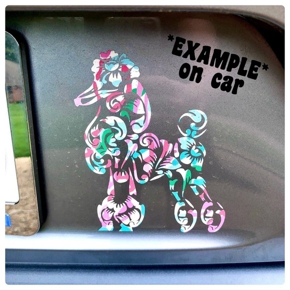 Lilly Pulitzer Poodle Decal Original Design in Pink, green, blue Floral 6”x5” - Picture 4 of 7